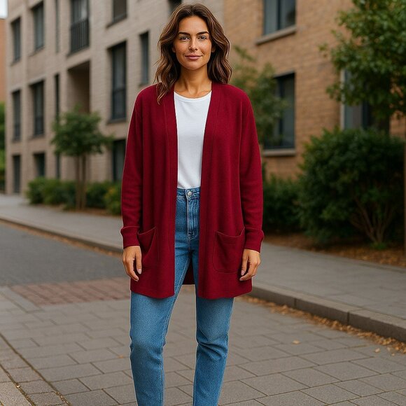 Maurices Womens Size XXL Maroon Open Front Pockets Stretch Sweater Cardigan Top - Picture 1 of 13